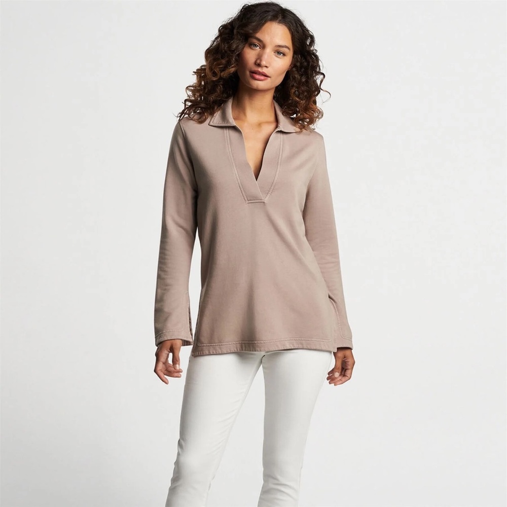 Peter Millar Carla Cotton/Modal eep V Pebble Tan Pullover Tunic Sz S